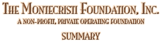 The Montecristi Foundation, Inc.: A non-profit, private operating foundation: Summary