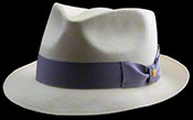 Three quarter view.  Classic Fedora SB (Skinny Brim) Montecristi Panama hat.
