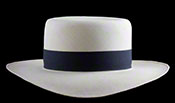 Marcie Polo Montecristi Panama hat with a “down in front” brim viewed from the front