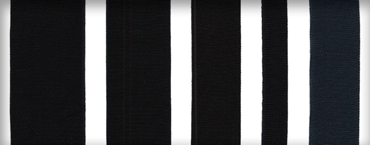 Ribbons in Black and Gibralter Blue shown in various widths