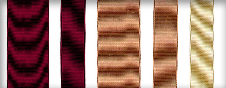Ribbons in Cabernet, Sahara Sand, and Ivory shown in various widths