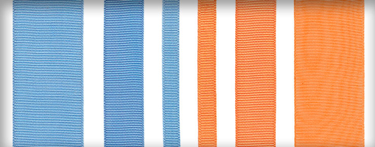Ribbons in Blue Lagoon and Coral Sea shown in various widths