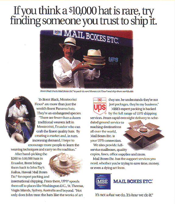 Mail Boxes Etc. Ad Featuring Brent Black — Brent Black Panama Hats