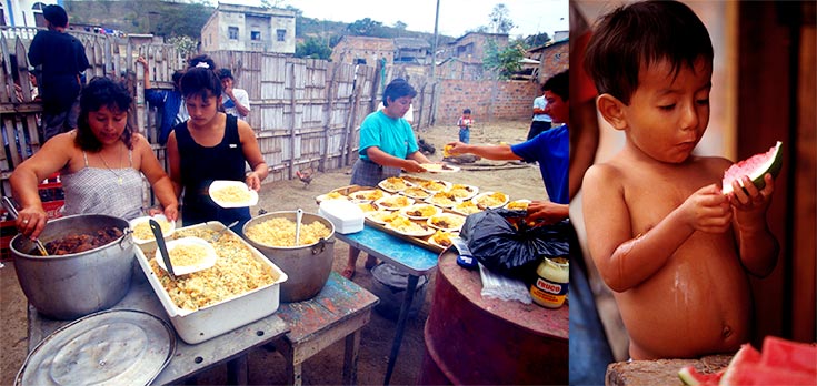 Preparing Food for the first Pile Festival and Kid with Watermelon Belly